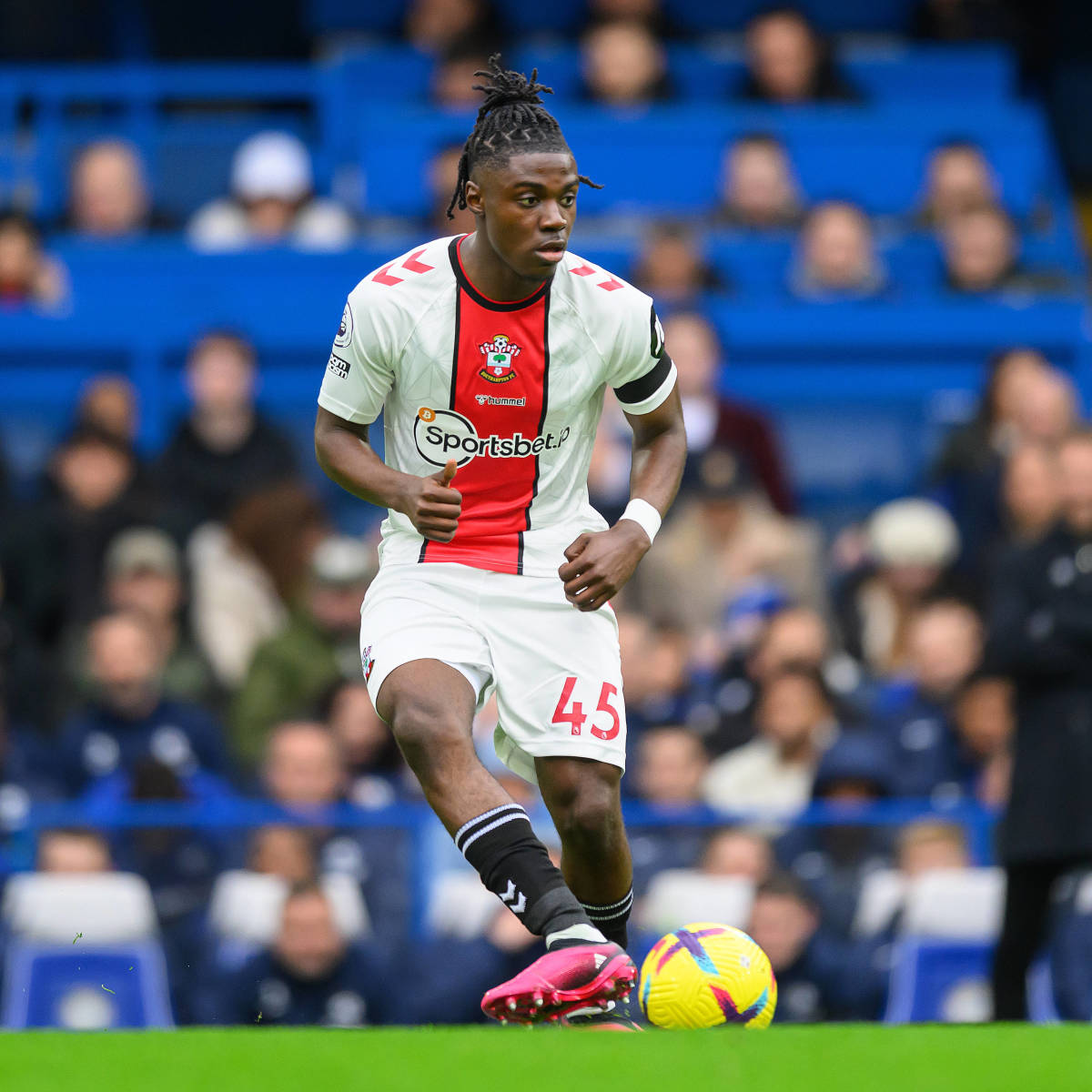 Romeo Lavia pictured playing for Southampton during the 2022/23 season